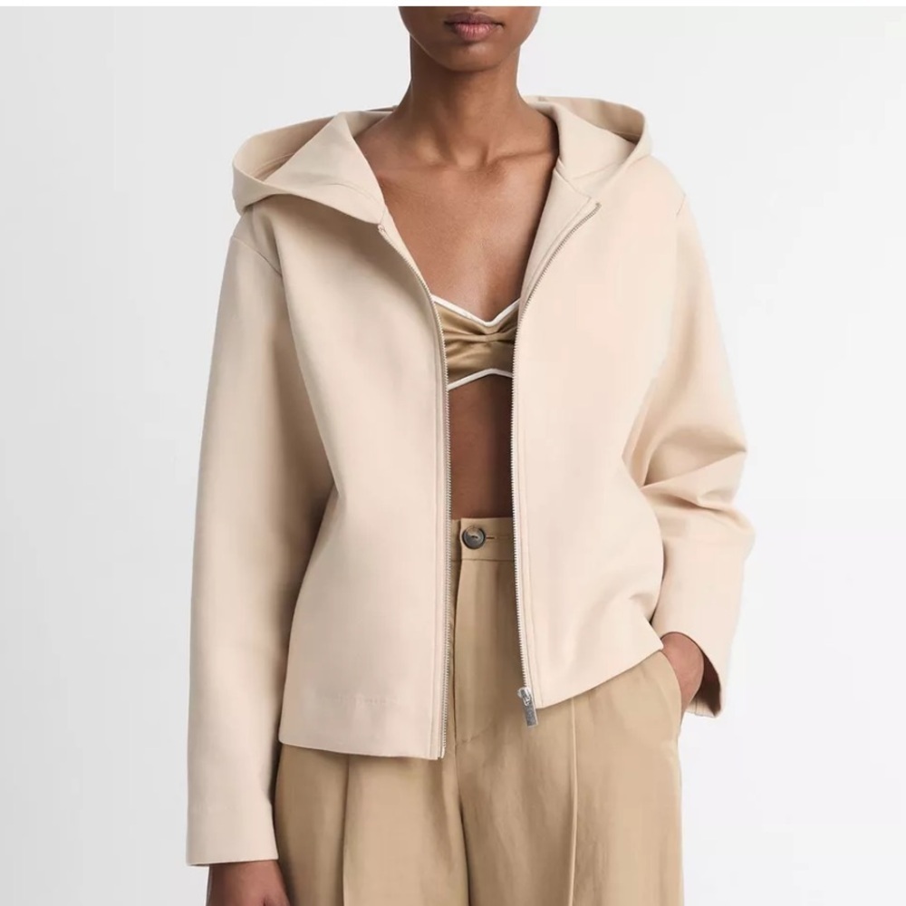 Vince Cotton Blend Cropped Zip Up Hoodie Beach Pockets‎ Women’s Sz S